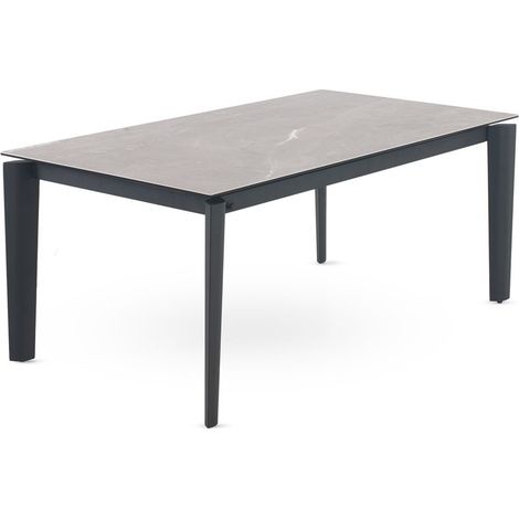 Table de salle à manger extensible 180/250 x 100 cm avec pieds en métal noir et plateau en céramique Fior di Bosco (1/5)