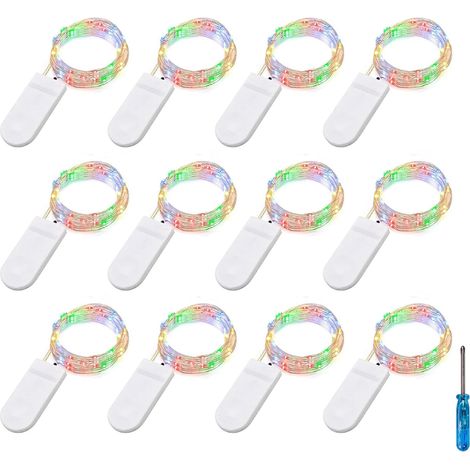 lot de 12 guirlande lumineuse, 20 led, fil d'argent 2m, pile cr2032, intérieur extérieur, noël mariage (1/5)