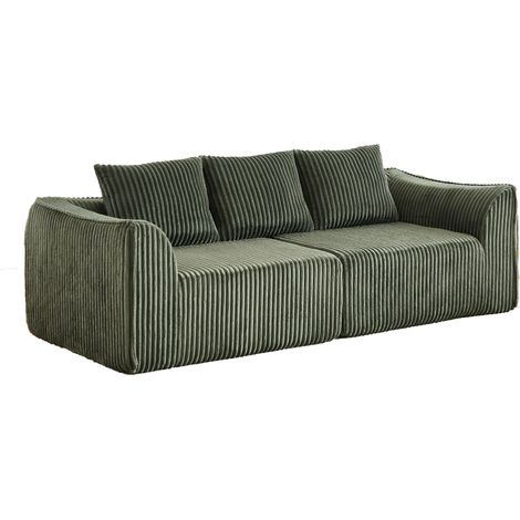 ELVMI Sofá Modular de Pana con 2 Cojines, Respaldo Curvo y Reposabrazos Curvos, Verde (1/5)