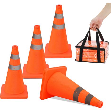 Wolketon Lot de 4 cônes de signalisation pliables 45 cm orange avec bandes réfléchissantes – Cônes de sécurité réutilisables pour voiture, chantier et événement (1/5)