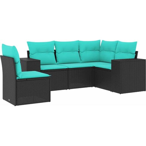 Maison Exclusive - 5-teiliges Gartensofa-Set mit Kissen, schwarze (1/5)