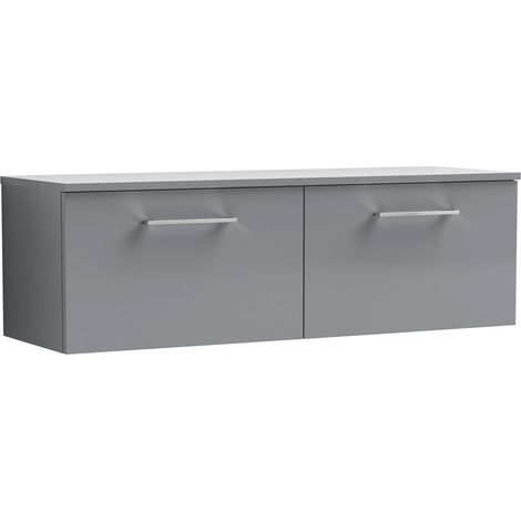 Nuie Arno Satin Grey 1200mm Wall Hung 2 Drawer Vanity Unit with Worktop - ARN2222W2 (1/2)