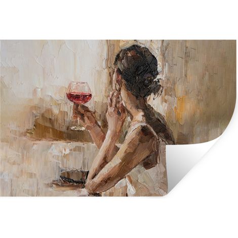 Wall Sticker Oil painting - Woman - Wine 60x40 cm (1/5)