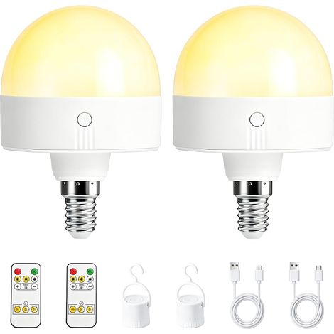 Pack of 2 E27 Rechargeable Light Bulbs with Remote Control, Dimbaar with Afstandsbediening - 3 Kleuren Instelbaar, Magnetic Afneembaar - Sfeerverlichting Set for Kroonluchter, Lamp Cap & Decoration (1/5)