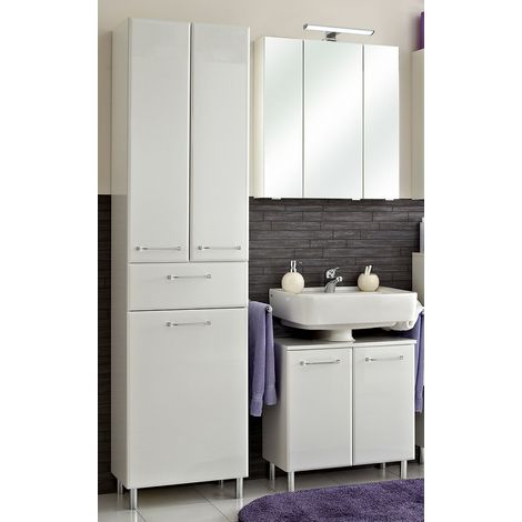 Badezimmer Set mit Füßen in chrom Glanz QUEBEC-66 in weiß Hochglanz, B/H/T: ca. 130/195,5/33 cm (1/5)
