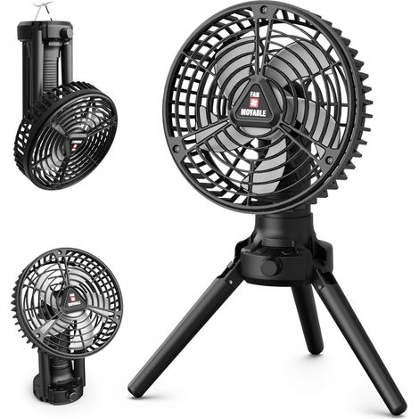 Ventilateur de camping à batterie rechargeable par USB - Réglage de la vitesse en continu - Ventilateur de table silencieux - Portable - Avec lumière LED et crochet - Pour camping-car, tente (1/5)