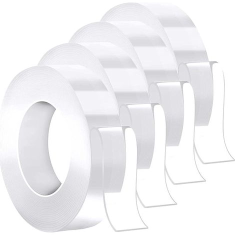 4 rotoli di nastro adesivo biadesivo extra forte, nanotrasparente, lavabile, multifunzionale, senza residui, per casa e ufficio. (1/5)