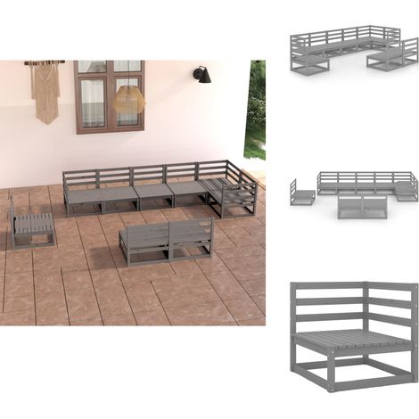 Salon de jardin 9 pcs gris bois de pin massif - Salon De Jardin - Mobilier De Jardin - Ensemble De Salon De Jardin - Bois De Pin - Chaise Longue (1/5)