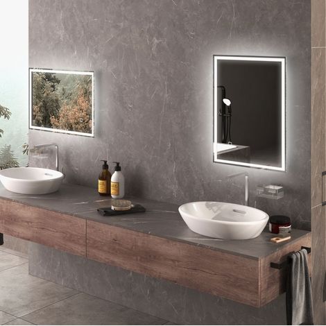 Specchio bagno LED 70 x 50 x 4 cm con touch, 3 colori luce, antiappannamento (1/5)
