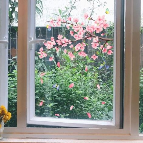 1 sheet of window stickers with butterfly branches and pink flowers, 30 x 45 cm, visible on both sides, self-adhesive, reusable