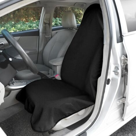 Housse de Siege Avant Voiture Universelle, Imperméable, Antidérapante et Absorbant Sueur, Lavable en Machine Fait de Serviette Confortable,noir (1/5)