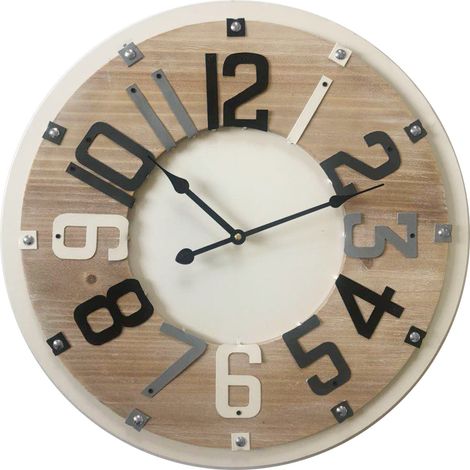 Rebecca Mobili Reloj Pared Hogar Beige Madera Estilo Industrial 50x50x4,5 (1/5)