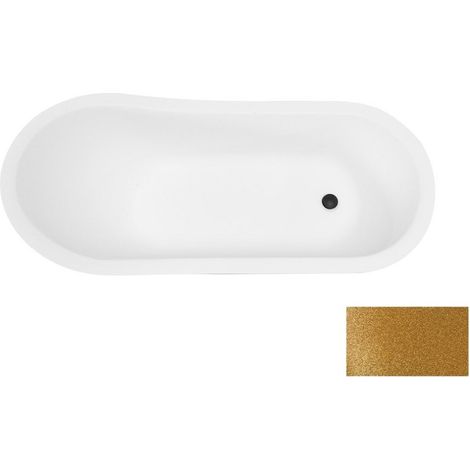 Baignoire îlot Glam dorée sur pieds pattes de lion noir mat OLAYA 160x68 (1/4)