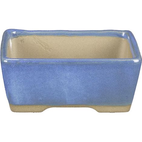 Vaso per bonsai Giapponese Morrisan rettangolare in gres smaltato azzurro 9x7x3,5 cm - B02-8-4A (1/4)