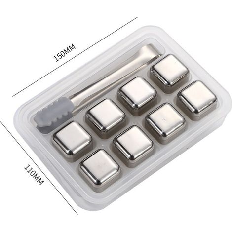 Kühlsteine aus Edelstahl 304 für Whisky, 8er-Set Würfel mit Samtbeutel, wiederverwendbares Barzubehör für Cocktails (keine Verdünnung erforderlich) (1/5)