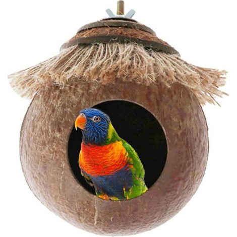 Nichoirs Oiseaux À Suspendre, Nichoir D'oiseau Cachette, Nid D'oiseau Cage, Nid D'oiseau en Coquille De Noix De Coco Naturell Label (1/4)