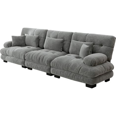 Divano angolare modulare a 3 posti in chenille grigio con seduta profonda (1/5)