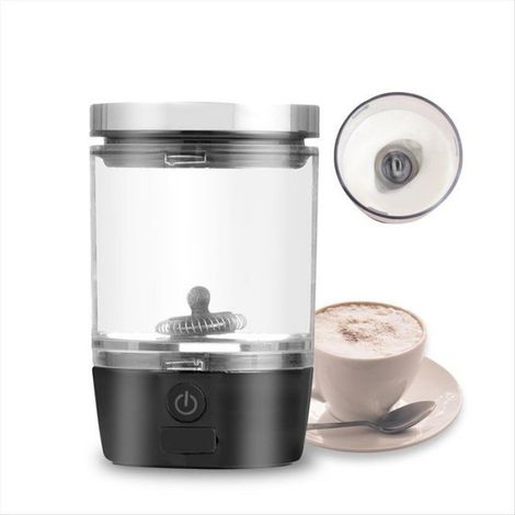 1 Mousseur à lait électrique, fouets acier inoxydable, corps verre transparent, automatique, pour café latte cappuccino (1/5)