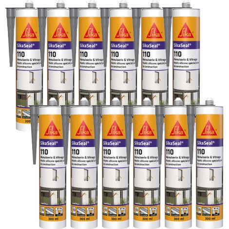Confezione da 12 SIKA SikaSeal 110 Sigillanti siliconici per finestre e vetrate - Grigio - 300ml (1/4)