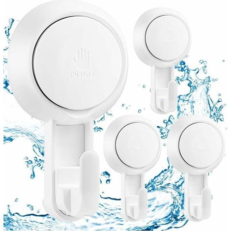 Lot de 4 Crochet Ventouse Mural Puissante 5KG, Crochet Ventouse Salle de Bain Douche Porte Serviette Manteau, Crochet à Ventouse Plastique Accroche Torchon Ustensiles Cuisine, Ventouse Blanc (1/5)