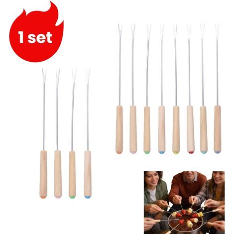 Set (12 pezzi) - Forchetta per fonduta di formaggio con manico in legno - Forchetta per fonduta di cioccolato - Posate - Forchette - Colore casuale (1/5)