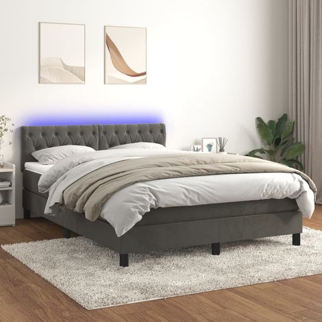 Sommier tapissier matelas confortable et LED,Lit adulte pour Chambre,Ensemble Lit matelas Gris foncé 140x190 cm Velours -BVN27491 (1/5)