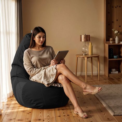 Pouf Poire Similicuir Noir XXL Noir