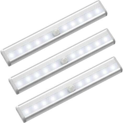 Set mit 3 LED-Leuchten mit Bewegungsmelder für Schränke, 10 kabellose LED-Strahler, LED-Schrankleuchten, batteriebetriebene LED-Leuchten mit Magnetstreifen, Nachtlicht