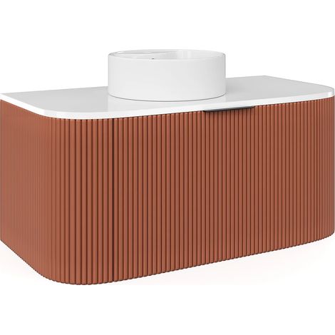 Mobile bagno sospeso scanalato con lavabo da appoggio rotondo Terracotta opaco 100 cm - LOMERI (1/5)