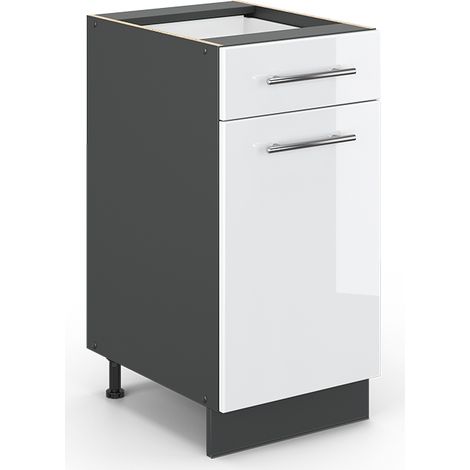 Mobiletto base per cucina Fame-Line, Bianco lucido, 40 cm senza piano di lavoro, Vicco
