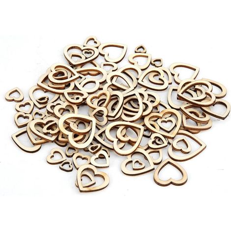Artisanat en Bois en Forme de Cœur Creux, Décoration Robuste Faite à la Main pour Bricolage, Accessoires Vestimentaires, 200 Pièces 10-30mm (30-10MM cheveux mélangés 200 pièces)