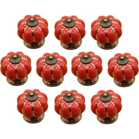 (Rouge)10 Pcs Boutons de tiroir en céramique bouton de meuble pour tiroirs et placards de cuisine (1/5)