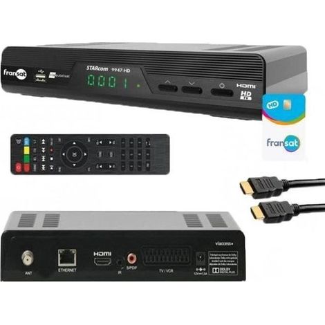 RECEPTEUR FRANSAT OPTEX HD 9947 TV SATELLITE HD + CARTE FRANSAT PC6 + CABLE HDMI (1/4)