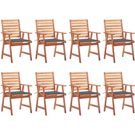 Lot de 8 Chaises à dîner d'extérieur,Fauteuils de Salle à Manger avec coussins Acacia massif -TF94697 (1/5)
