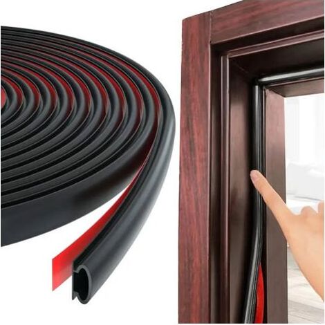 Joint Porte Fenêtre Isolant Froid et Phonique,Joint De Porte D'entrée Caoutchouc Autocollant,Boudin Cadre Porte,Joint D'étanchéIté Fenetre Isolation,Weather Stripping Door Seal (6M, Noir) (1/5)