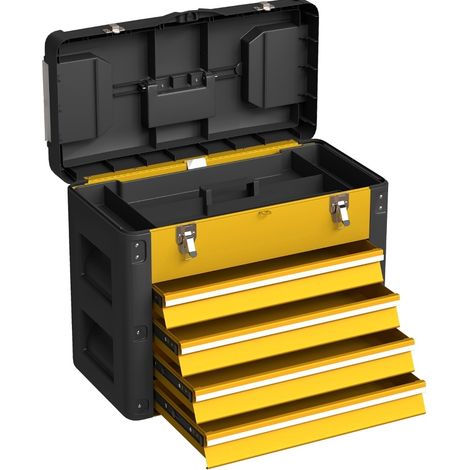 Boîte à outils en acier avec 4 tiroirs, 49,7 x 25,3 x 40,7 cm, jaune (1/5)