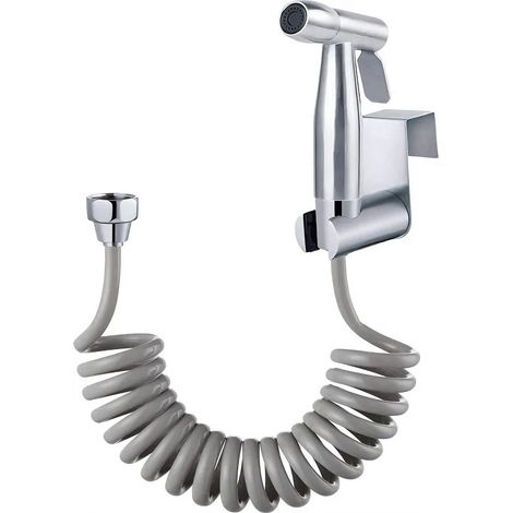Toiletten-Bidet-Set – Handbrause – Silber, mit Schlauch, Edelstahlhalterung