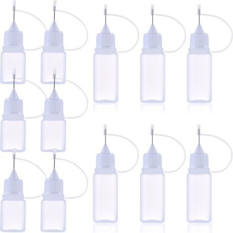 12 flacons pipette 5 ml/10 ml – plastique souple bouteille colle vide précision pour lubrifiant, peinture, encre alcool (blanc) (1/5)