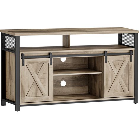 Vasagle – Meuble TV 40 x 135 x 70 cm – Support jusqu’à 60 pouces – Panneau d’aggloméré et acier – Étagères réglables – Couleur chêne et noir (1/5)