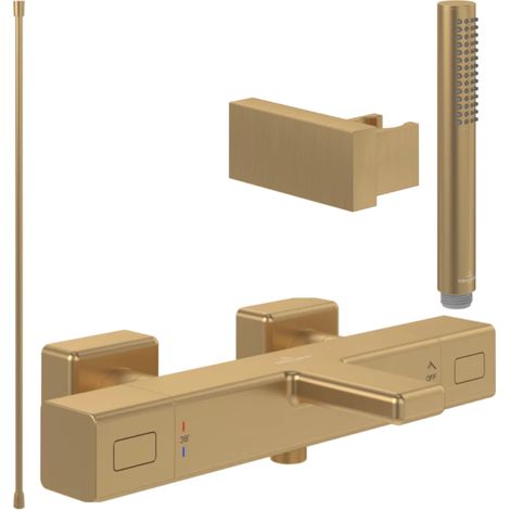 Pack mitigeur baignoire thermostatique VILLEROY ET BOCH Universal carré Or brossé avec ensemble