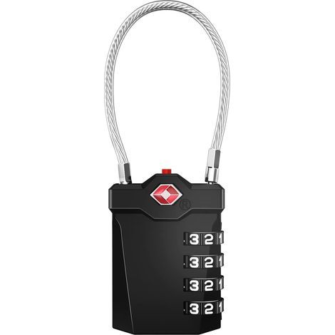 Luggage lock, TSA 4-digit combination suitcase lock with opening alarm, gym cable locker code lock (1 Piece, Black) (1/5)