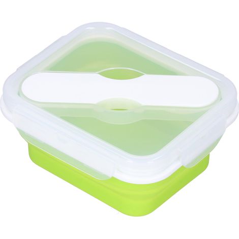 600 ml tragbare Silikon-Lunchbox in Fruchtgrün mit integriertem Besteck (Gabel und Löffel) für Büro und Schule (1/5)