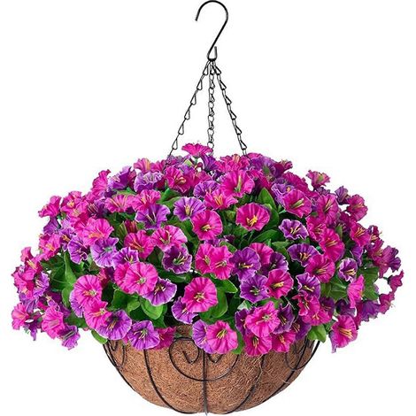 Fleurs artificielles suspendues avec panier – Résistantes aux UV – pour porche ou terrasse – 1 pièce H (1/5)