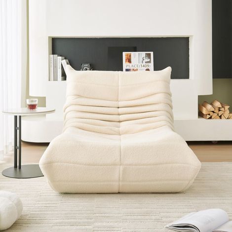 Poltrone da pavimento in poliestere beige 110x85x79 cm con schienale, imbottitura in schiuma ad alta densità (1/5)