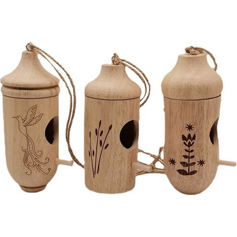 Maison Pour Oiseaux - Bois Naturel - Entrée 23 mm - Pour Jardin Extérieur Balcon Terrasse - Lot De 3 (1/5)