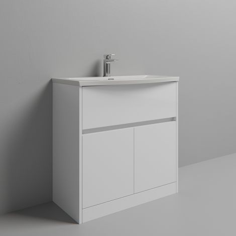 Montego Gloss White 800mm 1 Drawer 2 Door Vanity Unit with Arc Basin