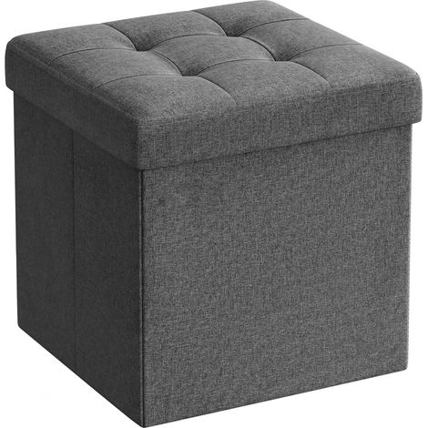 Pouf contenitore pieghevole grigio scuro effetto lino (1/5)