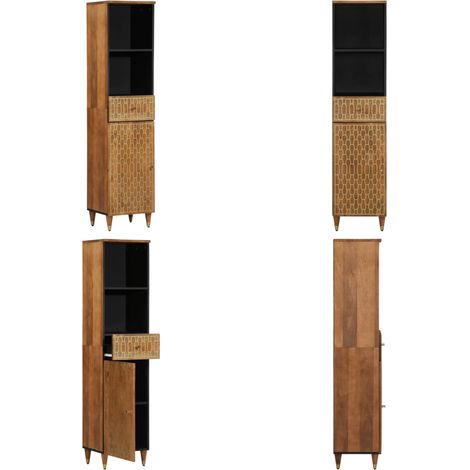 Armoire de salle de bain 38x33x160 cm bois massif de manguier - Meuble De Salle De Bain - Armoire De Toilette - Rangement Salle De Bain - Commode Salle De Bain - Mobilier Salle De Bain - Home & Living (1/5)