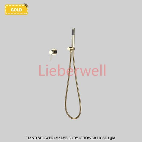Ensemble de douche dissimulée mural BrushedGold avec mitigeur en laiton pomme de douche de pluie à main et robinet chaud-froid pour salle de bain (1/4)