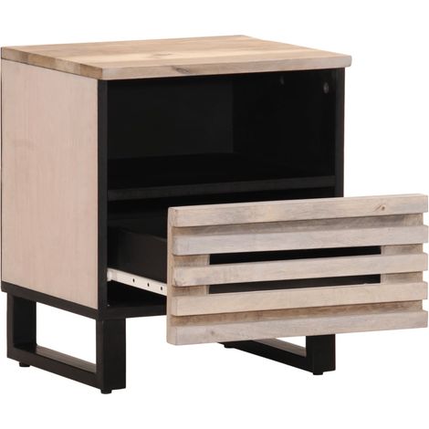 Table de chevet Cabinet de chevet Table de nuit 40x34x46 cm bois de manguier massif blanchi (1/5)